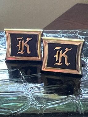 Vintage Goldtone and Black K Monogram Cufflinks